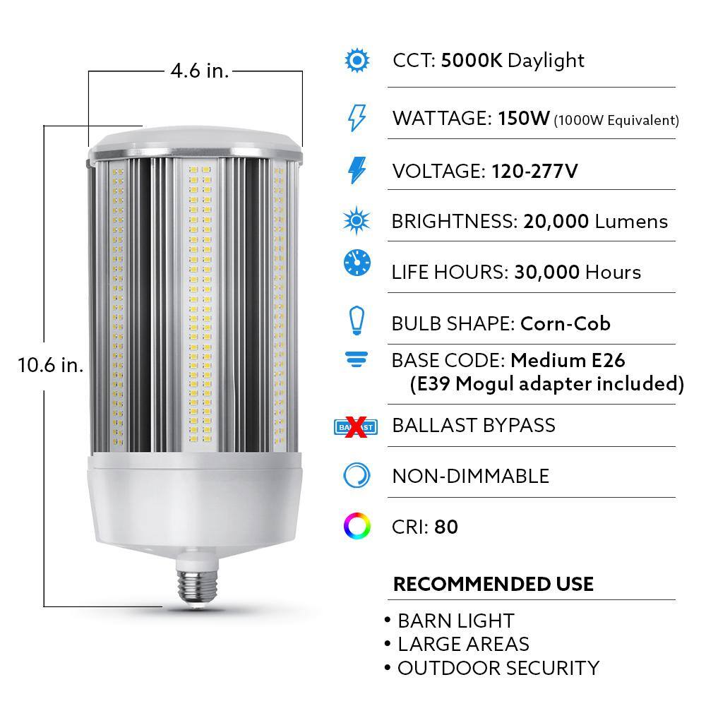 Feit Electric 1000-Watt Equivalent Corn Cob High Lumen Daylight (5000K) HID Utility LED Light Bulb C200005KLEDHDRP