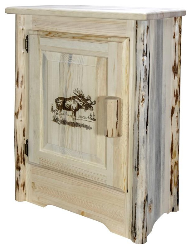 Montana Woodworks Wood Accent Cabinet with Engraved Moose Design in Natural   Rustic   Accent Chests And Cabinets   by Homesquare  Houzz