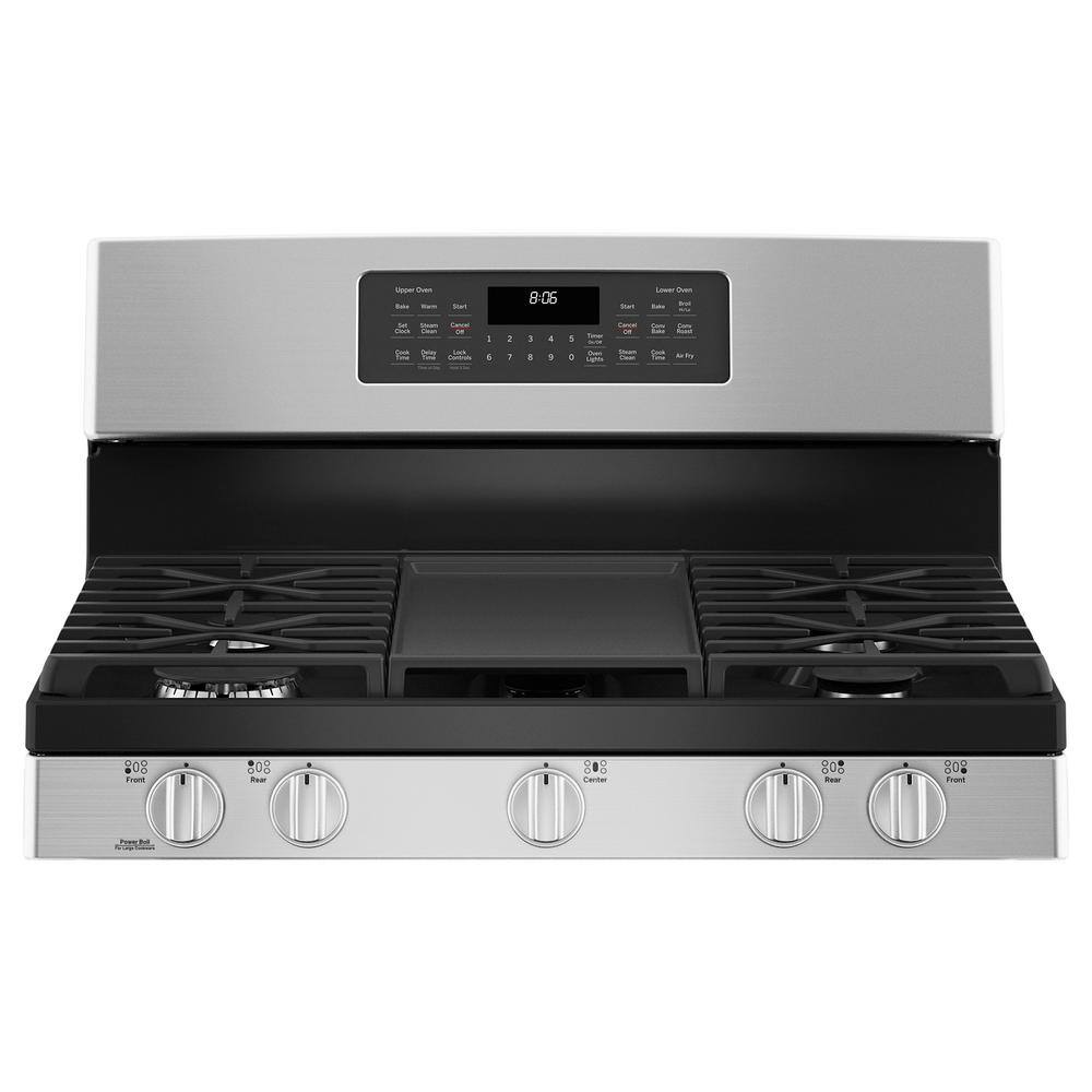 GE 30 in. 6.8 cu. ft. Freestanding Double Oven Gas Range in Stainless Steel with Convection and Air Fry JGBS86SPSS