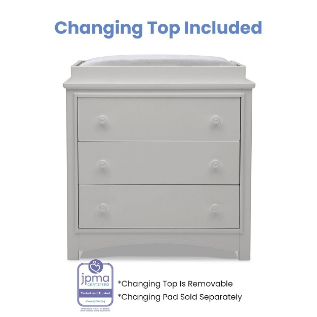 Delta Children Perry 3 Drawer Dresser With Changing Top And Interlocking Drawers Moonstruck Gray