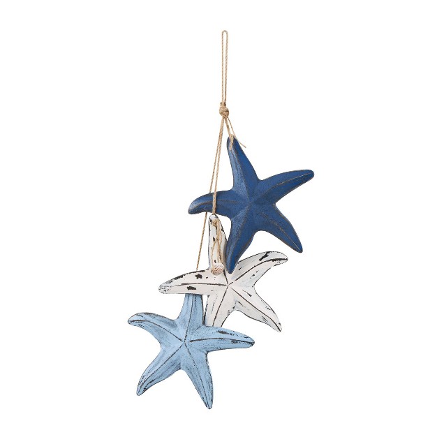 Wooden Starfish Distressed Layered Wall Decor With Hanging Rope And Decorative Shell Accents Blue Olivia amp May