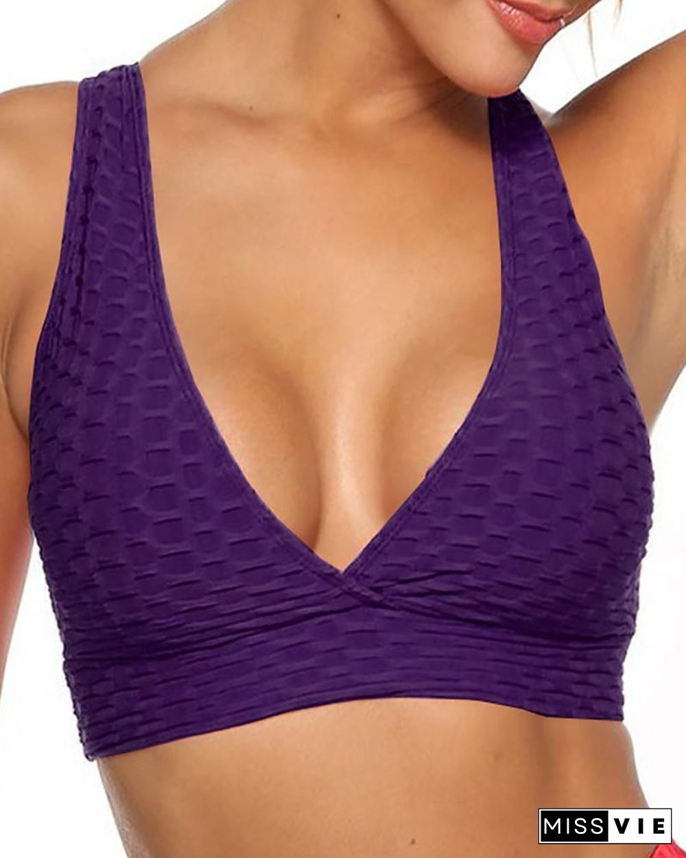 Textured Tank Top Push Up Gym Sports Bra Breathable Elastic Bralette Workout Underwear