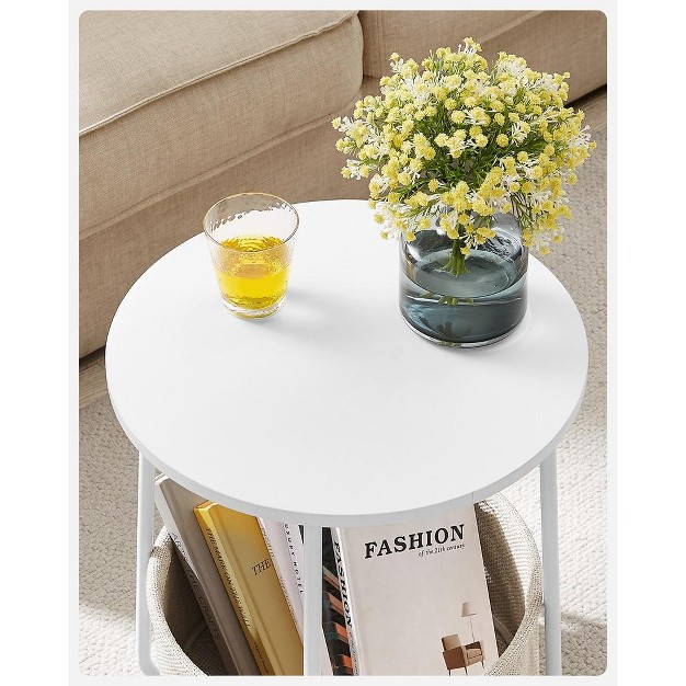 Vasagle Small Round Side End Table Modern Nightstand With Fabric Basket