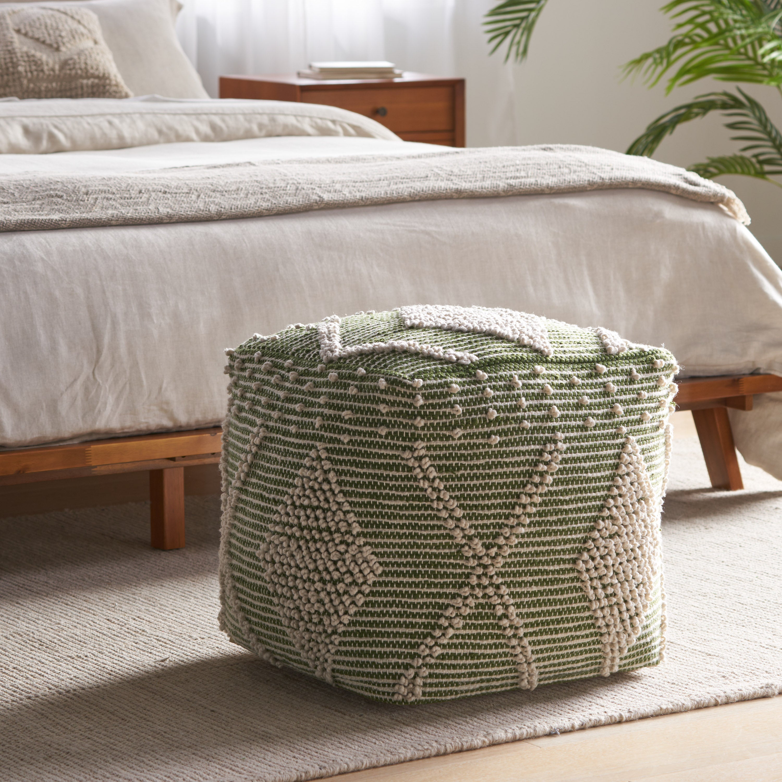 Dereka Contemporary Handcrafted Faux Yarn Pouf