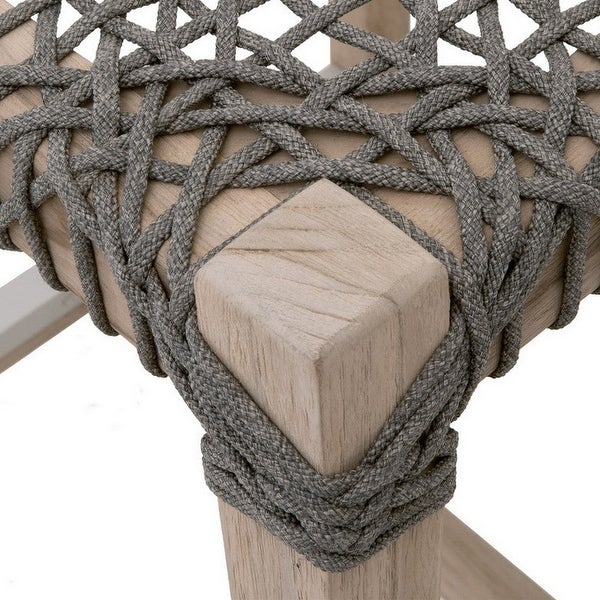 Tinsy 26 Inch Wood Patio Backless Counter Stool with Rope Woven Seat， Gray - 17.5L x 17.25W x 26H