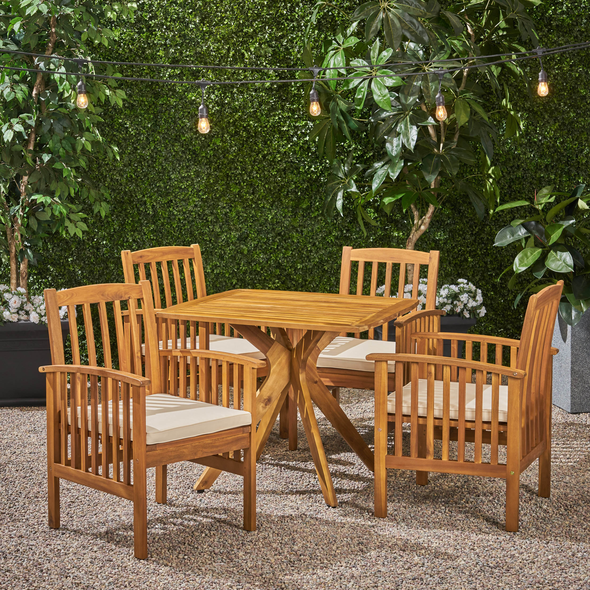 Phoenix Outdoor Acacia 4-Seater Dining Set with Cushions and 36