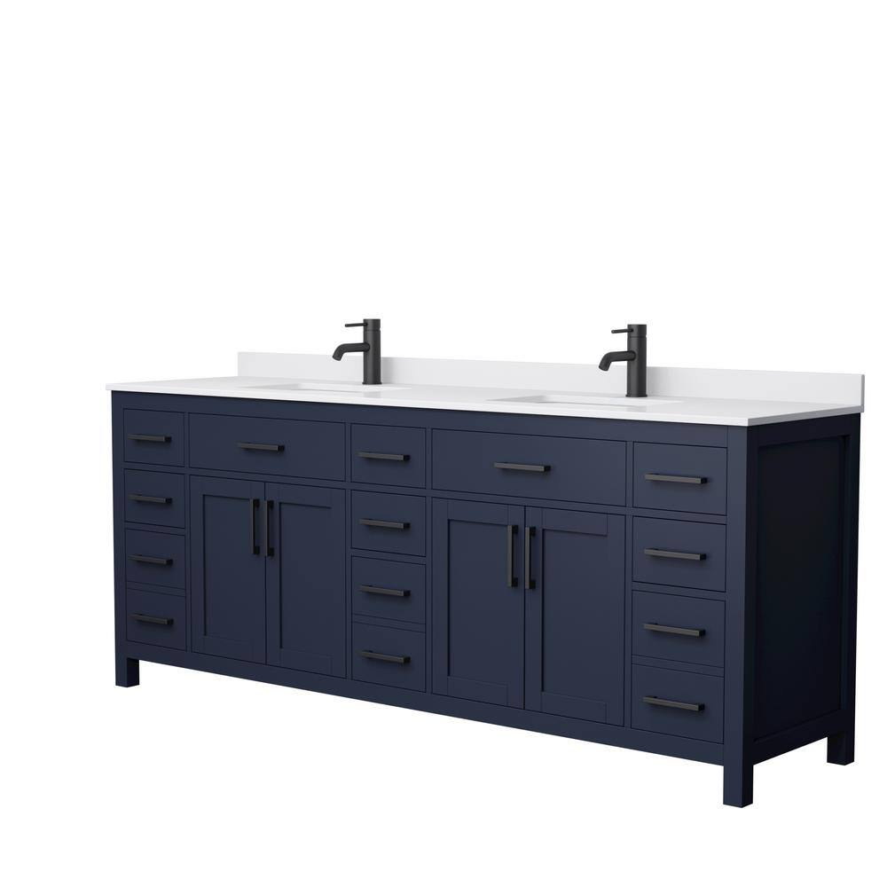 Wyndham Collection Beckett 84 in. W x 22 in. D x 35 in. H Double Sink Bathroom Vanity in Dark Blue with White Cultured Marble Top WCG242484DBBWCUNSMXX