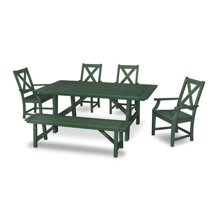 Polywood Braxton 6-Piece Rustic Farmhouse Arm Chair Dining Set with Bench PWS508-1