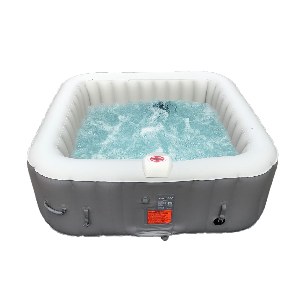 ALEKO Square Inflatable Jetted 6 Person Hot Tub Spa With Cover   Gray