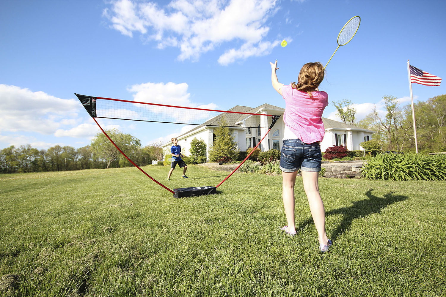 Zume Games Portable Badminton Set with Freestanding Base Sets Up on Any Surface in Seconds. No Tools or Stakes Required