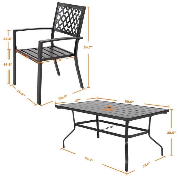 Outdoor 5/7 Piece Dining Set，Iron Finish，Black with Gold Speckles