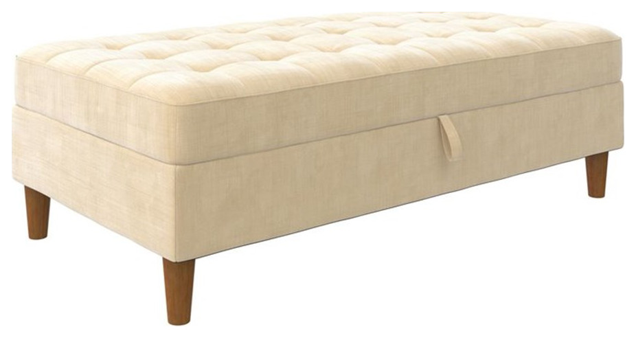 Pemberly Row Modern Storage Ottoman in Ivory Chenille Finish   Midcentury   Footstools And Ottomans   by Homesquare  Houzz