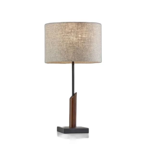 Sculptural Wood Black Metal Table Lamp - 12 x 12 x 22.5