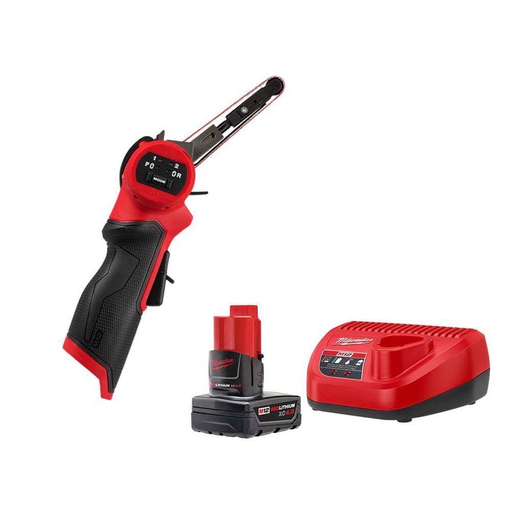 MW M12 FUEL 12V Lithium-Ion Brushless Cordless 38 in. x 13 in. Bandfile with XC 4.0Ah Battery and Charger 2483-20-48-59-2440