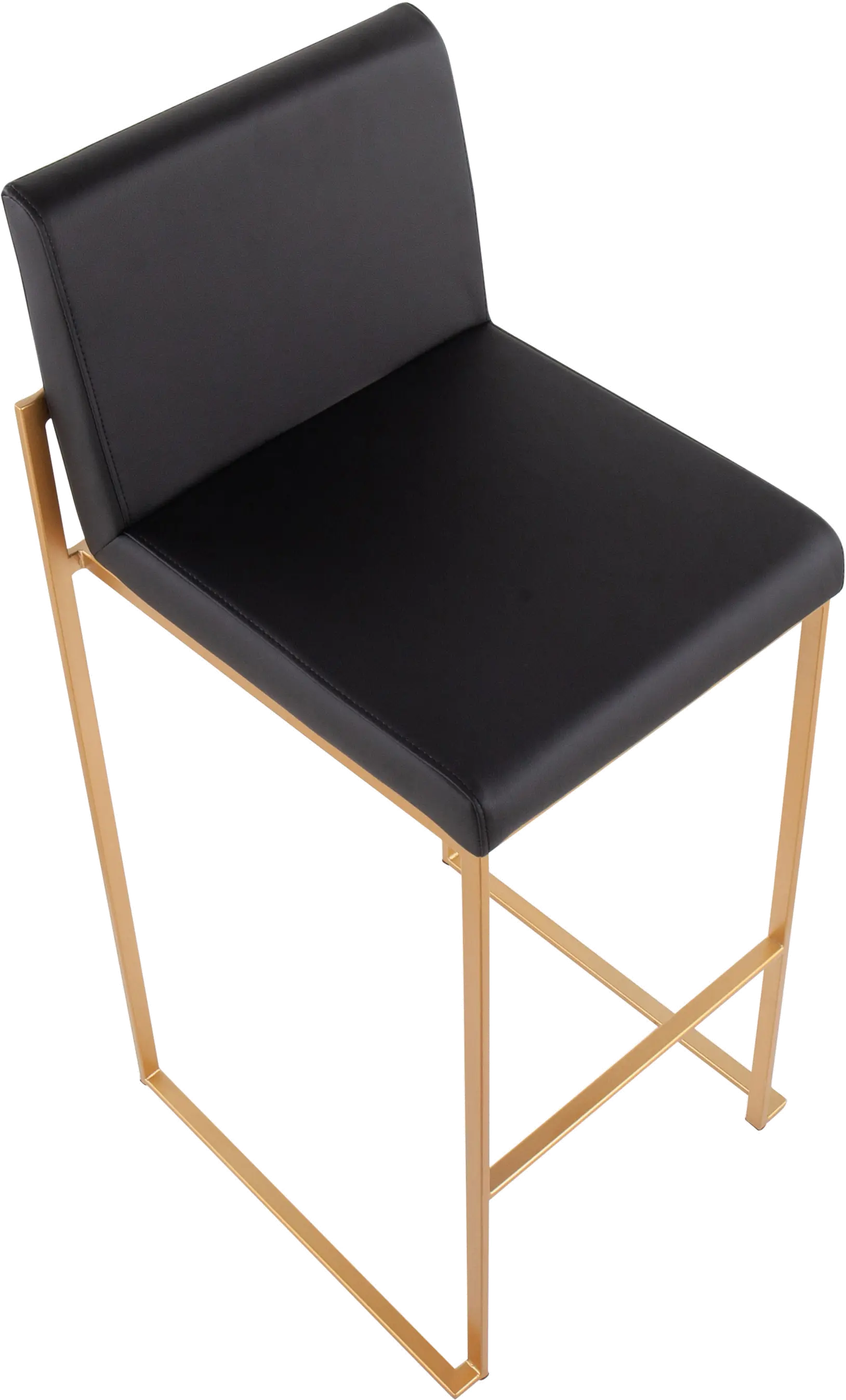 Fuji High Back Gold and Black Faux Leather Barstools， Set of 2