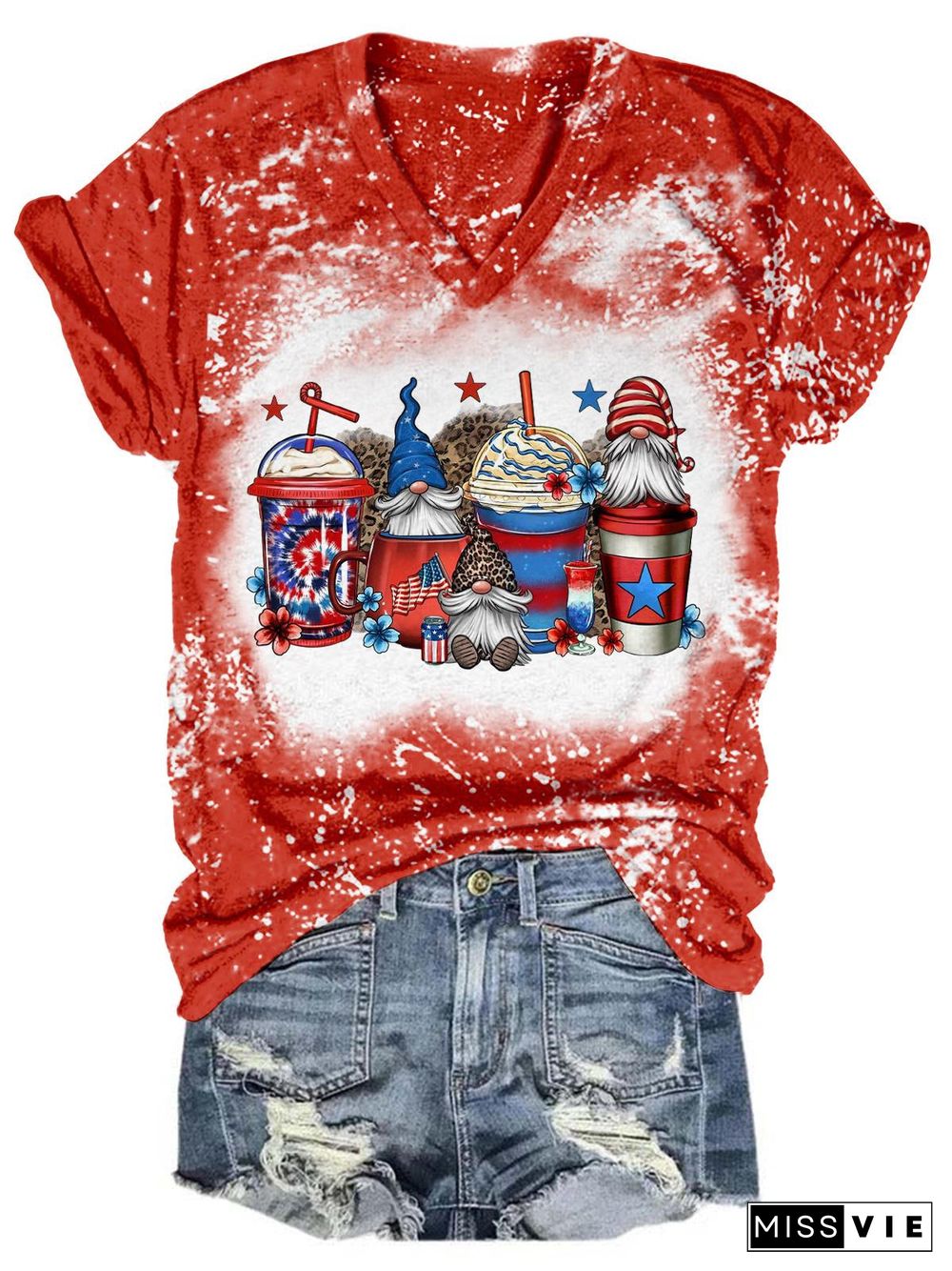 Red White Blue Gnome Coffee Drinks Tie Dye T-Shirt