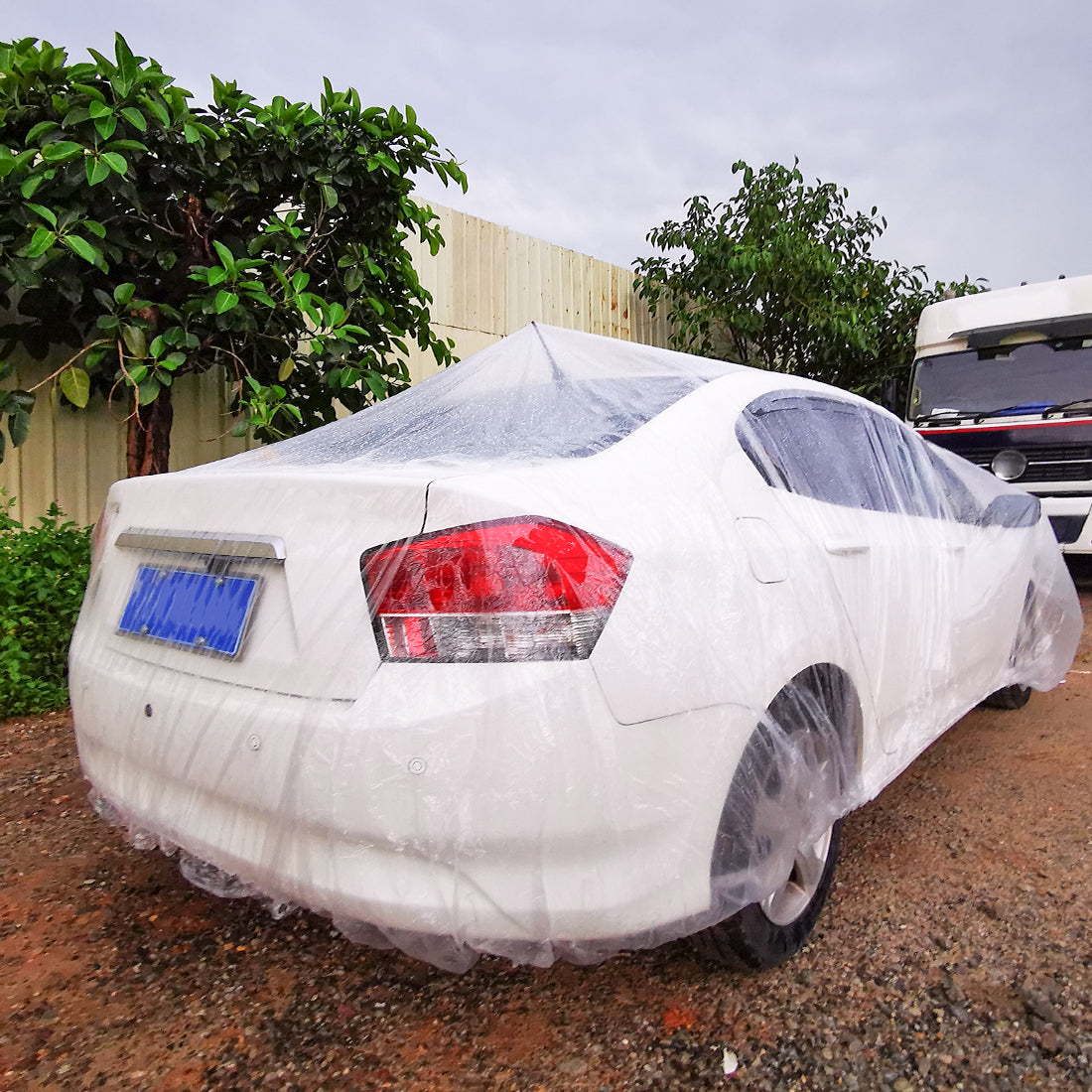 Disposable Plastic Car Cover Shield Rain Snow Hail Dust Universal White for Car SUV