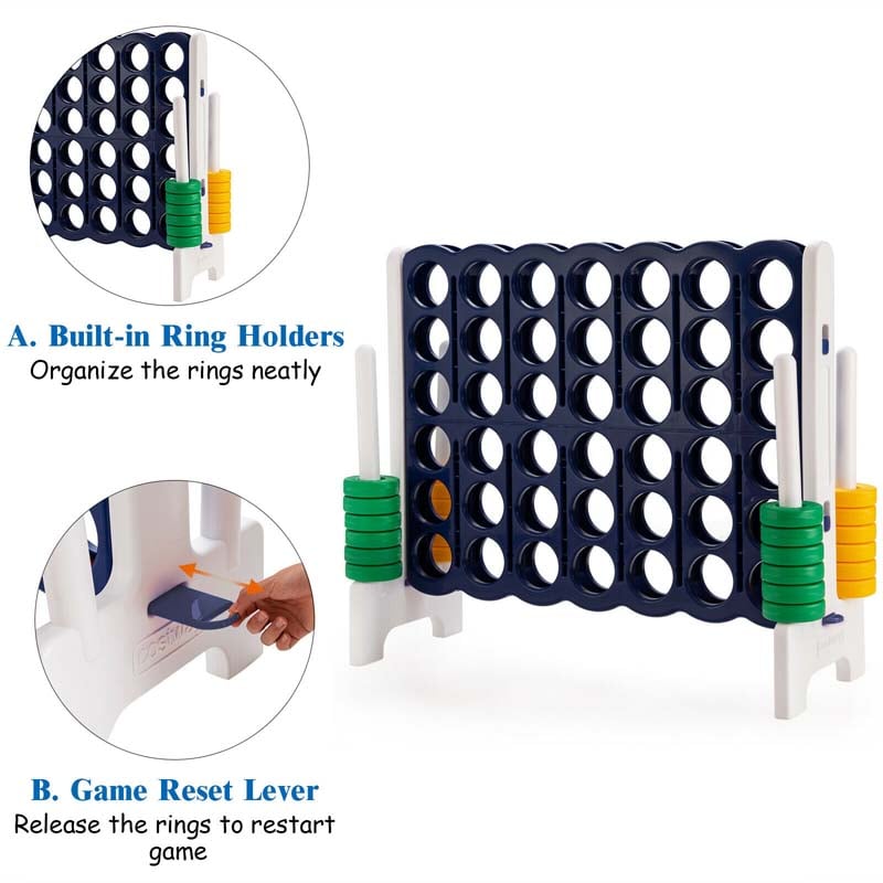 Giant 4-In-A-Row, Jumbo 4-to-Score Giant Game Set with 42 Jumbo Rings & Quick-Release Slider