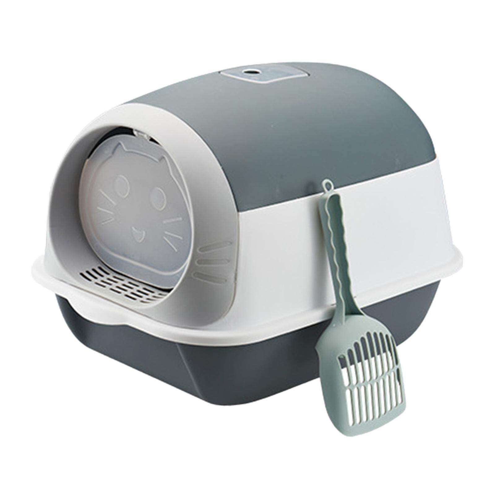 Hooded Cat Litter Box Fully Enclosed Cat Toilet Kitten Potty For Indoor Cats Grey Color White