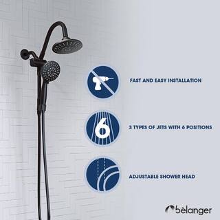 KEENEY 3 Spray Patterns Belanger 2-Spray 6 in. Wall Mount Dual Shower Head with Low Flow in Matte Black SYM022MB