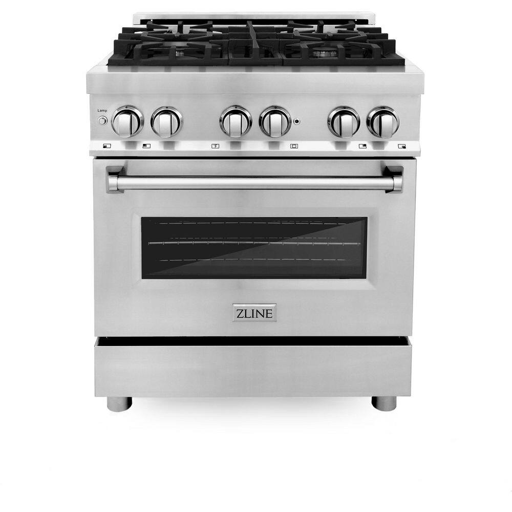 ZLINE Kitchen and Bath 30 in. 4.0 cu. ft. Dual Fuel Range with Gas Stove and Electric Oven in Stainless Steel (RA30) RA30