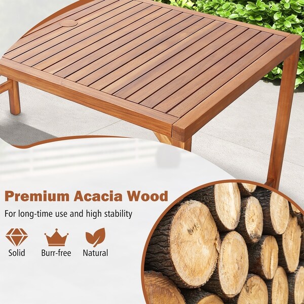 Gymax Rectangle Acacia Wood Dining Table Spacious Slatted Top Up to 6