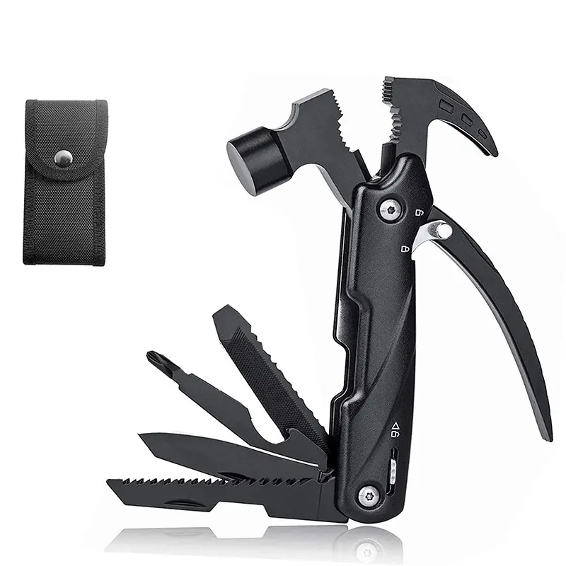 Outdoor portable tool knife pliers mini crook hammer pliers multi purpose folding ground nail hammer Camping tent accessories