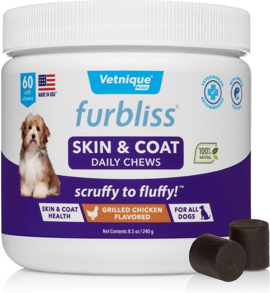 Vetnique Labs Furbliss Skin and Coat Daily Omega Soft Grilled Chicken Dog Supplements