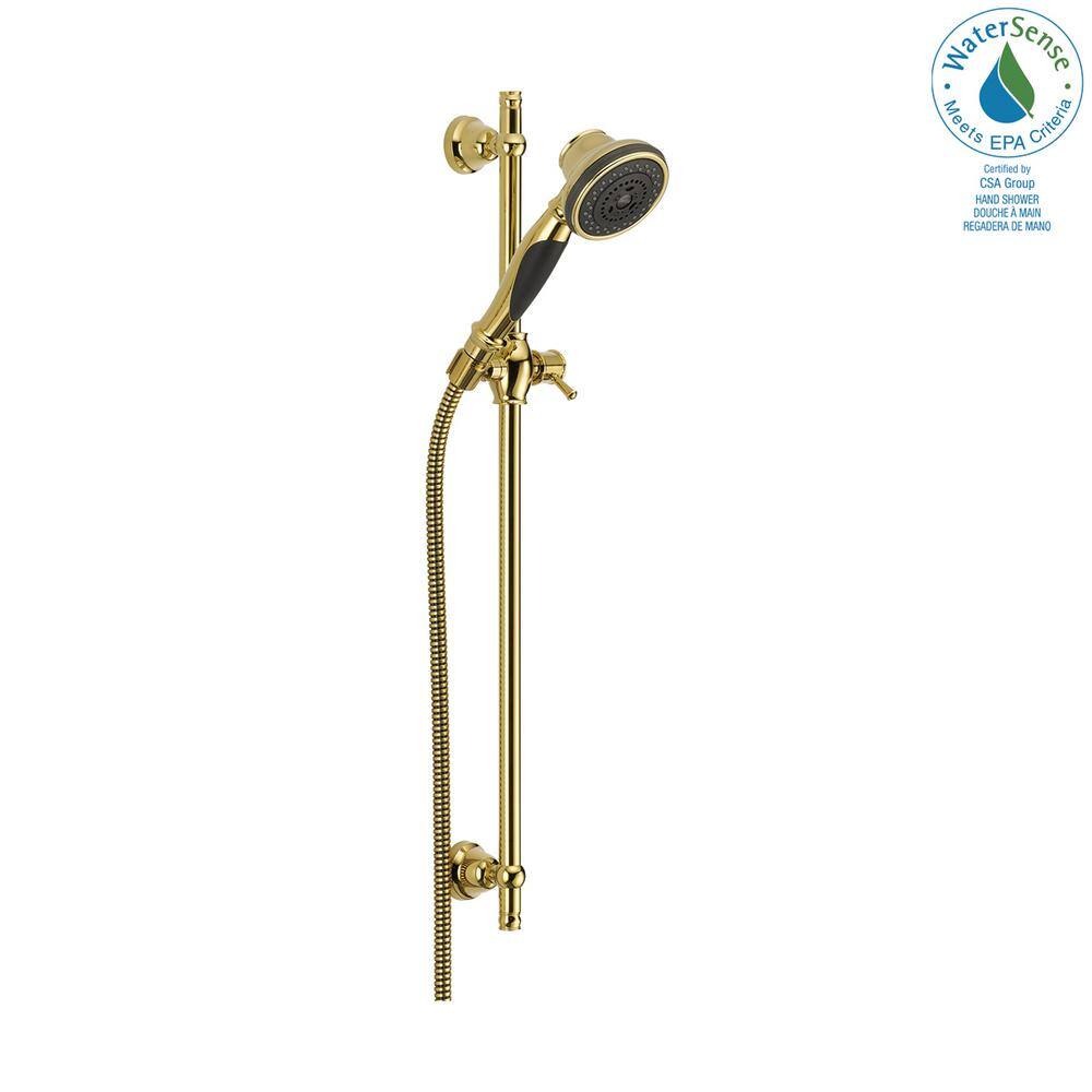 Delta 3-Spray Patterns 1.75 GPM 3.75 in. Wall Mount Handheld Shower Head with Slide Bar in Polished Brass 57021-PB