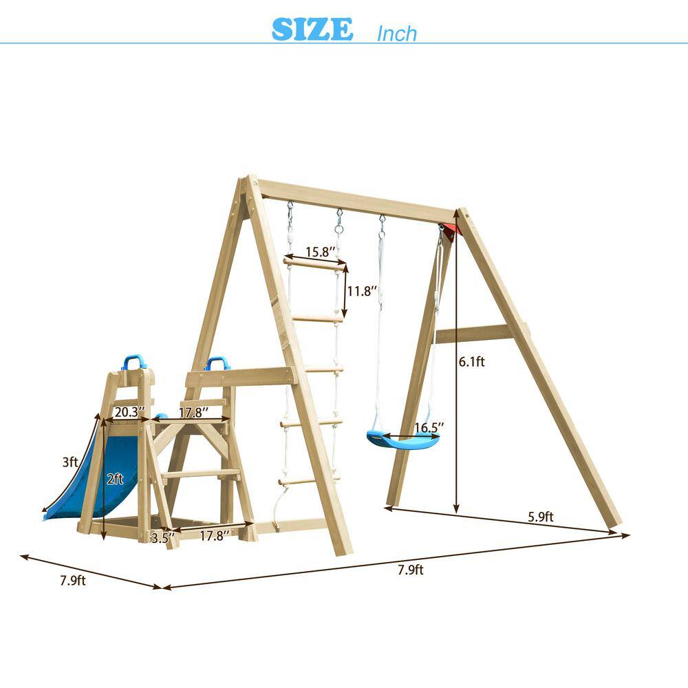 TIRAMISUBEST Outdoor Wooden Swing Set with Slide for Toddlers SWXY000062AAP