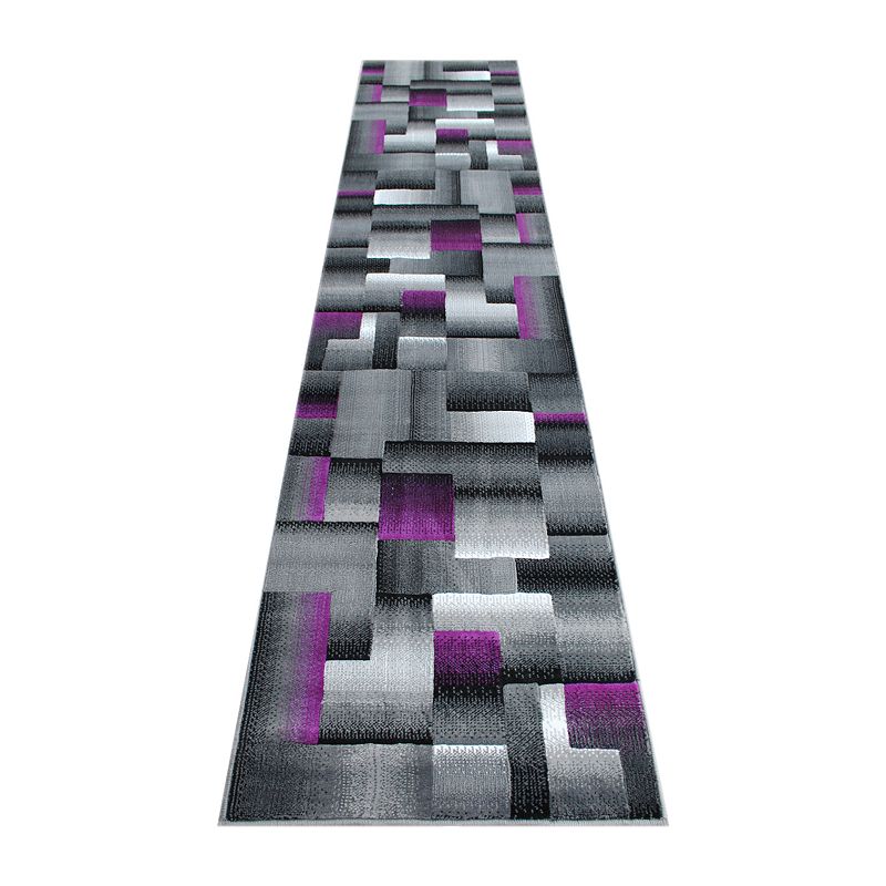 Masada Rugs Masada Rugs Trendz Collection 2'x10' Modern Contemporary Runner Area Rug in Purple， Gray and Black-Design Trz861