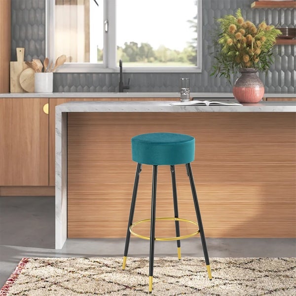 30.11 in. Metal Frame Bar Stool with Velvet Seat