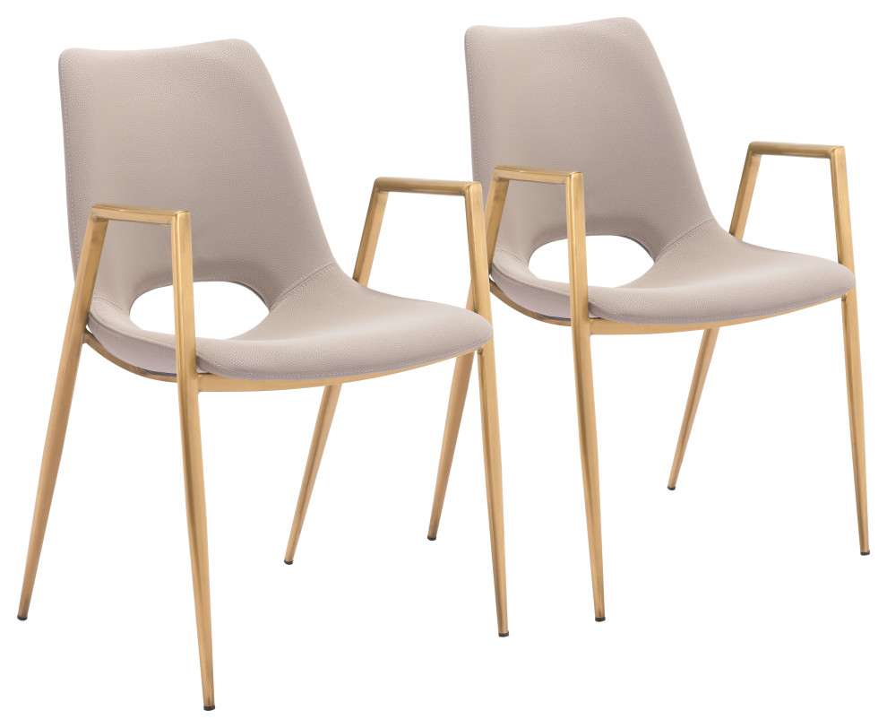 Desi Dining Chair  Set of 2 Beige/Gold   Midcentury   Dining Chairs   by Zuo Modern Contemporary  Houzz