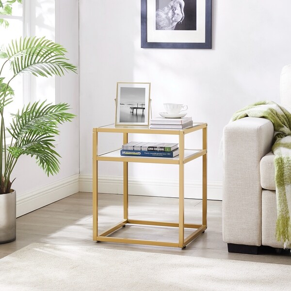 2-Tier Side Table Tempered Glass Top