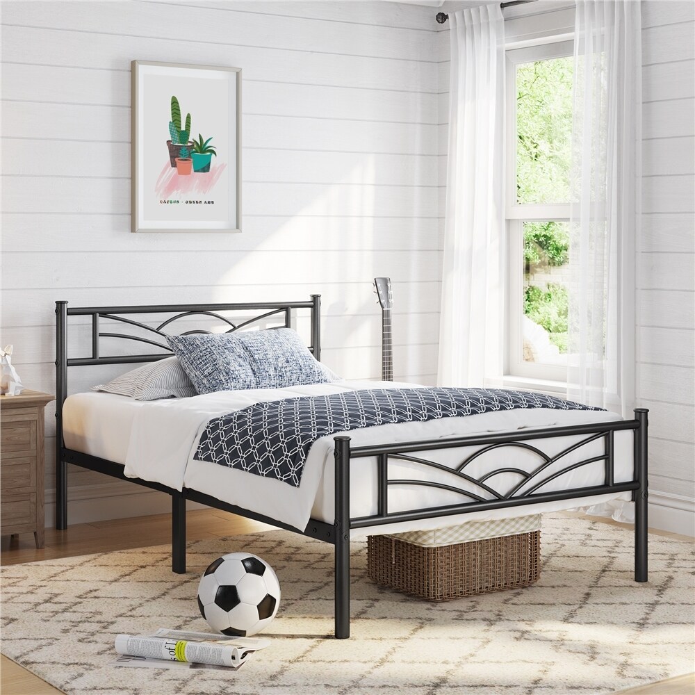 Yaheetech Metal Platform Bed Frame with Underbed Storage Bed Frame with Cloud inspired Design Headboard