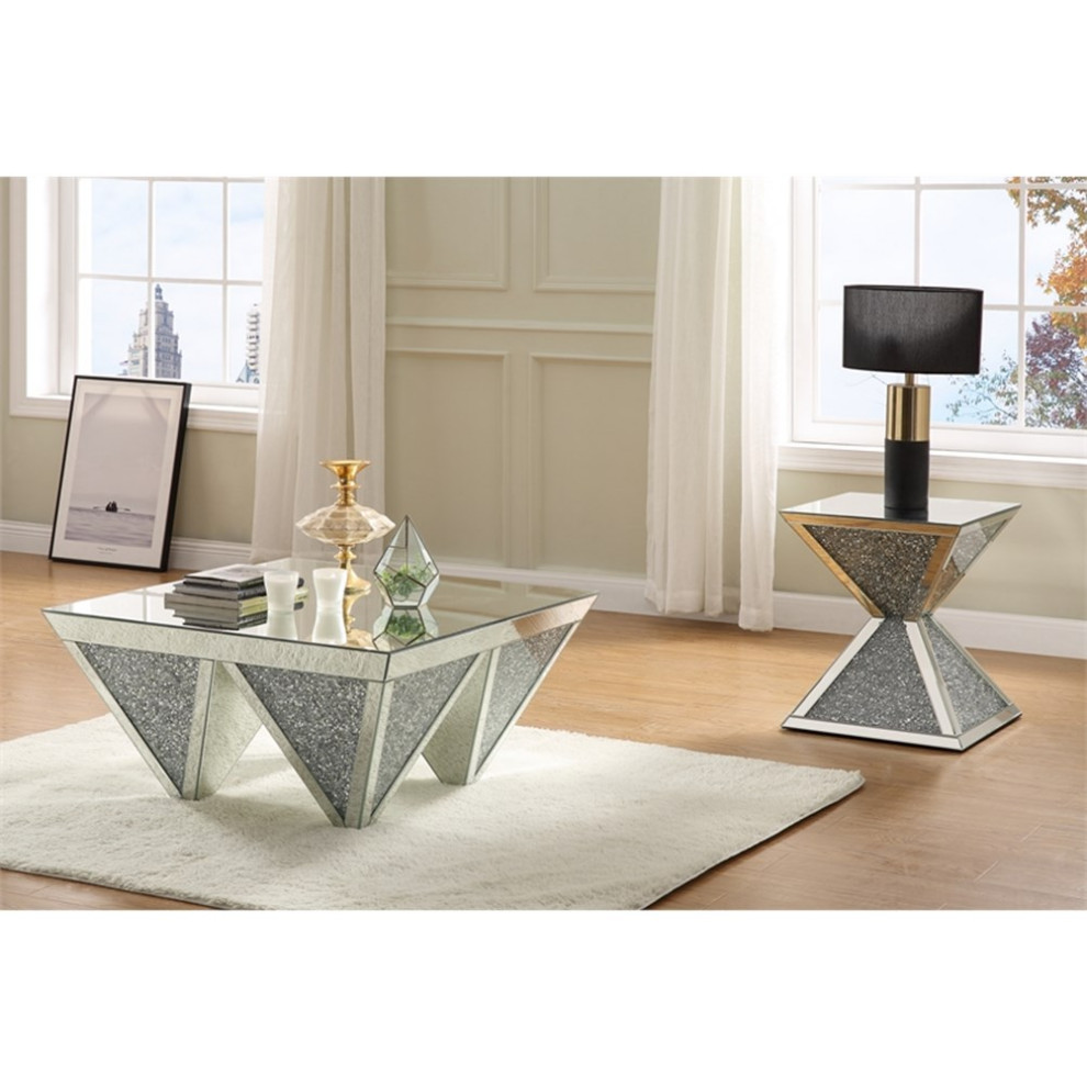 ACME Noralie Square End Table in Mirrored and Faux Diamonds   Contemporary   Side Tables And End Tables   by Homesquare  Houzz