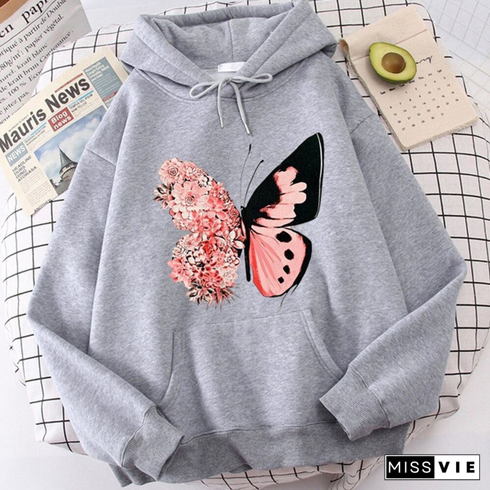 Fashion Funny Butterfly Hoodies For Women Creative Personalized Autumn Winter Sweatshirt Ladies Pullovers