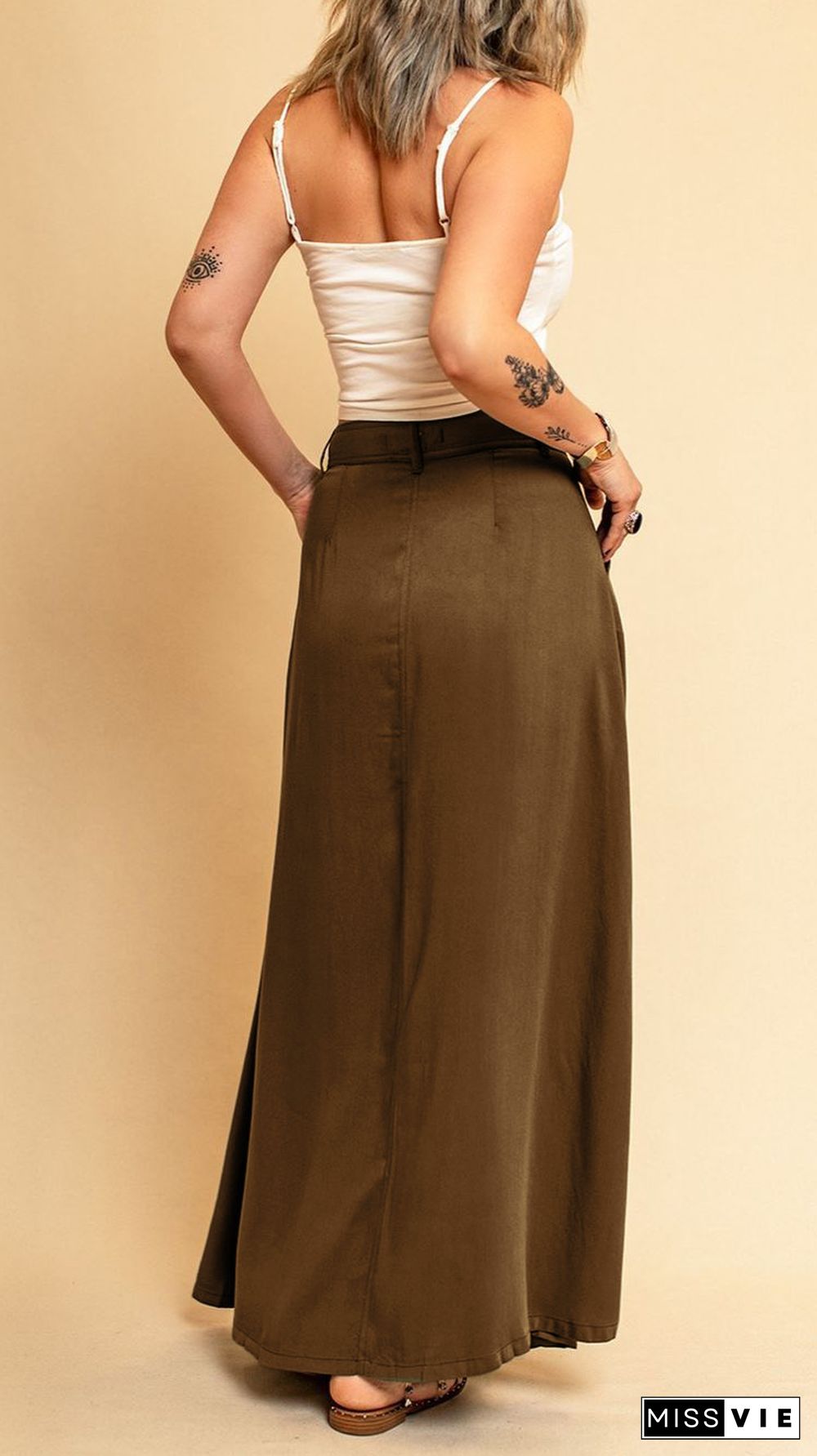 Plain Snap Button Long Length Suede Skirts