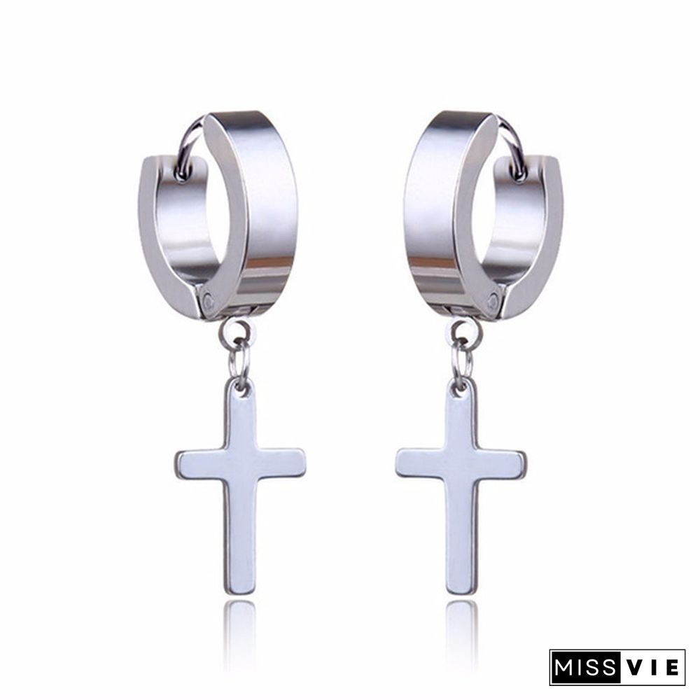 New Rock Stainless Steel Cross Earrings Anti-allergy Punk Jewelry Gift Unisex Fashion Personality Earrings