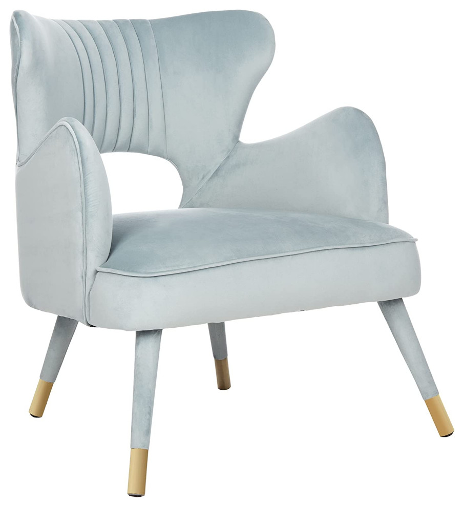 Elegant Accent Chair  Padded Seat With Channel Tufted Open Wingback  Slate Blue   Midcentury   Armchairs And Accent Chairs   by Declusia  Houzz