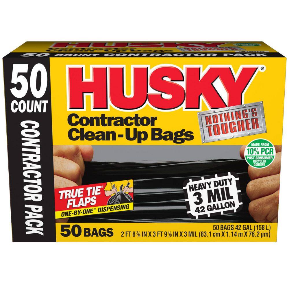 Husky 42 Gal. Heavy-Duty Contractor Clean-Up Bags with 10% PCR (50-Count) HKR42WC050B