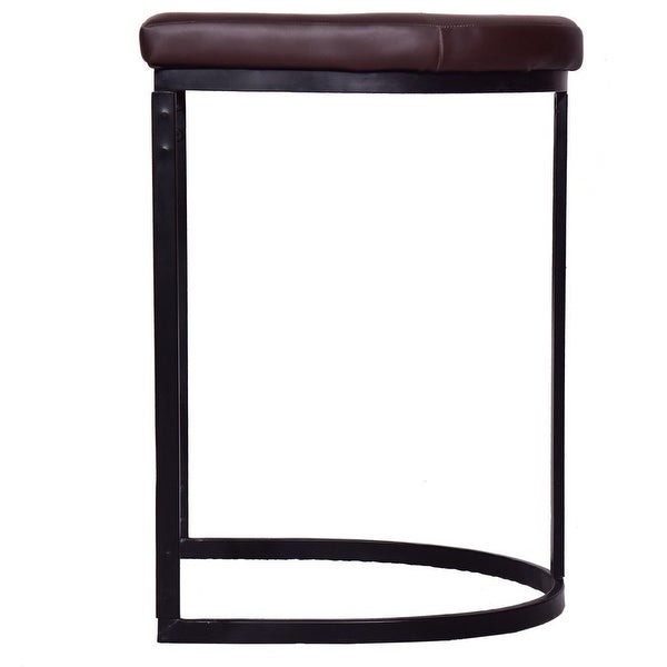 26 Inch Counter Height Stool with Vegan Faux Leather Upholstery， Black Iron Frame， Dark Brown - 26 H x 19 W x 19 L Inches