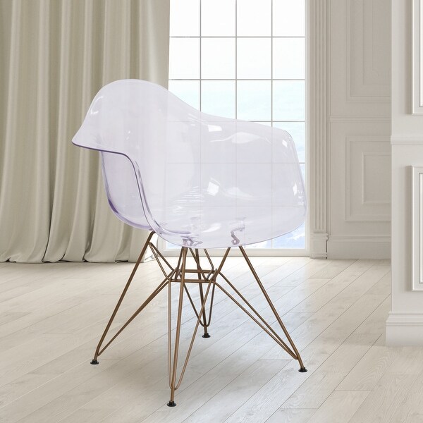 Transparent Side Chair with Arms and Gold Base - Accent and Side Chair