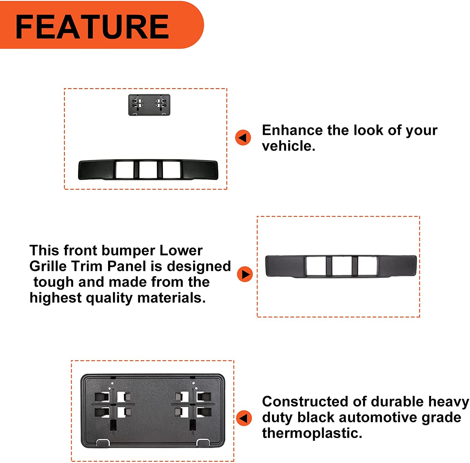 Kojem Front Bumper Trim Panel +License Plate Bracket for 2015 2016 2017 Ford F-150 Replaces FL3Z17E810CA， FO1044110