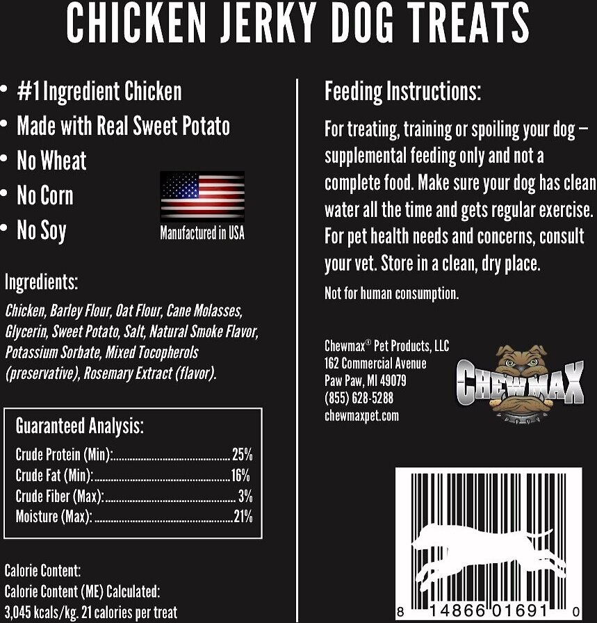 ChewMax Pet Products Chicken Jerky Natural Chew Dog Treats， 5-oz bag