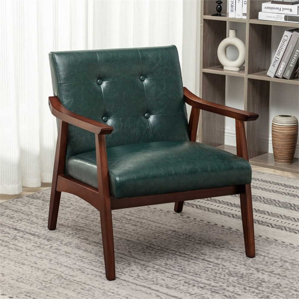 Take a Seat Natalie Accent Chair in Green Faux Leather and Espresso Wood Frame   Midcentury   Armchairs And Accent Chairs   by Homesquare  Houzz