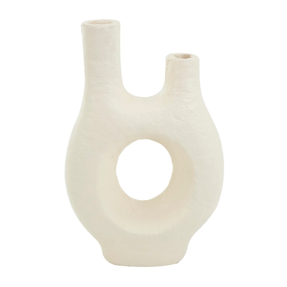 Beige Paper Mache Abstract Rounded Vase with Double Openings