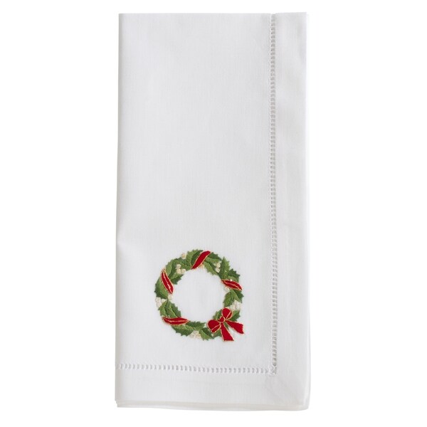 Cotton Napkins With Embroidered Ribbon Wreath Design (Set of 6)