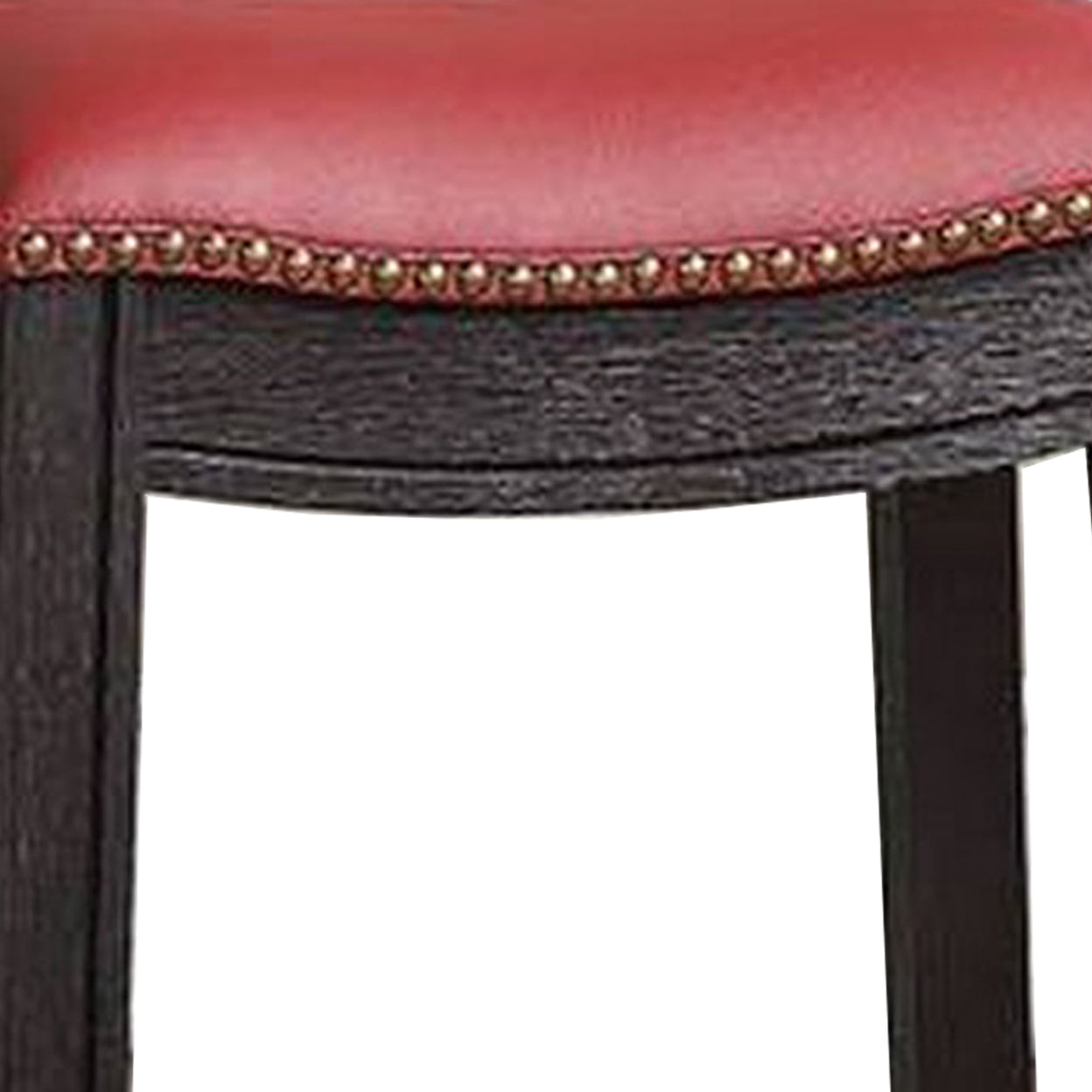 29 Inch Wooden Bar Stool with Upholstered Cushion Seat， Gray and Red- Saltoro Sherpi