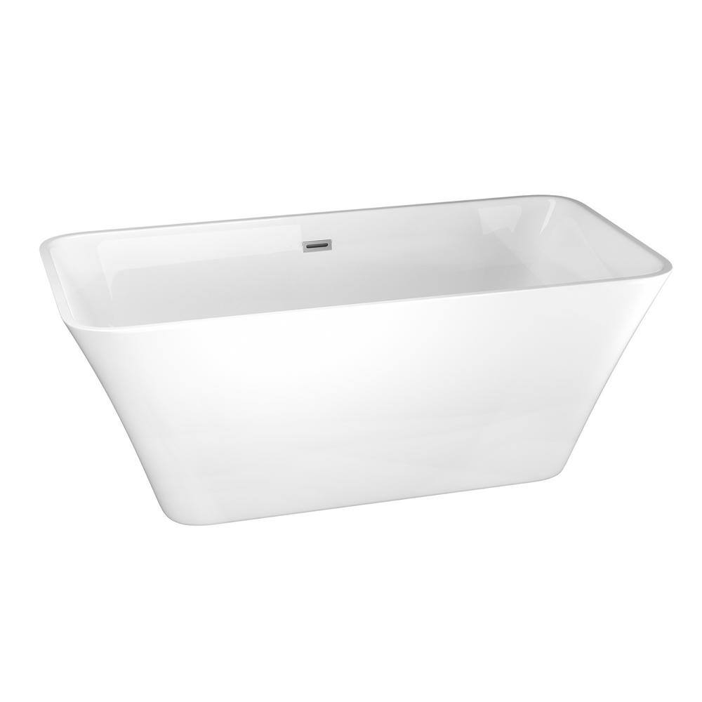 Stivier 67 in. Acrylic Flatbottom Non-Whirlpool Freestanding Soaking Bathtub in Glossy White 21A0107-67